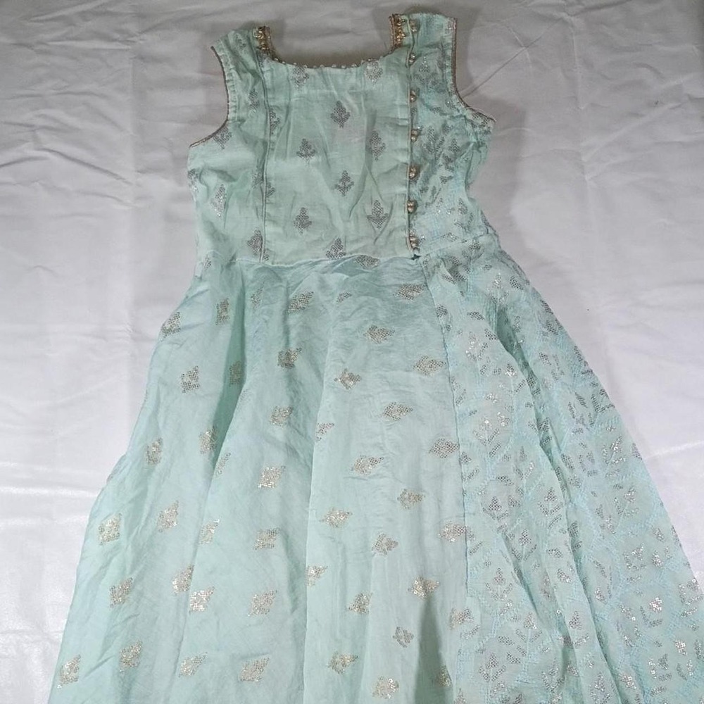 Girls Pastel Mint Green Festive Anarkali Gown